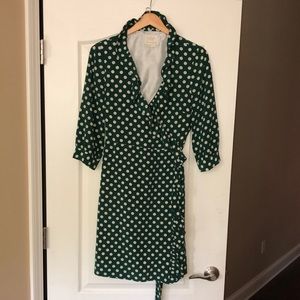 Kate Spade Daniella Silk Wrap Dress in Green and White Polkadot, Size 12.